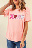 Pink Sequin Heart XOXO Patched Graphic Valentines T Shirt Aaria Tees