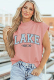 Pink Lake Weekend Graphic High Neck Short Sleeve Top Aaria Tees