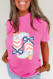 Sachet Pink Flag Pattern Boots Bow Accent Casual Graphic Tee Aaria Tees