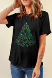 Black Rhinestone Christmas Tree Round Neck Graphic Tee - Aaria Tees Aaria Tees