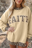 Coffee Polka Dot Trim High Neck BLESSED Letter Graphic Baggy Sweatshirt Aaria Tees