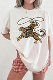 White Leopard Rodeo Cowboy Graphic Casual Tee Aaria Tees