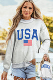 Light Grey Mock Neck Reversible USA/America Graphic Sweatshirt - Aaria Tees Aaria Tees