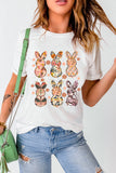 White Floral Bunny Graphic Crewneck Easter Fashion Tee Aaria Tees