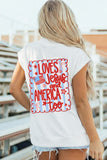 White Patriotic Flag Double Printed Mock Neck Tee Aaria Tees