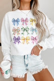 White Easter Eggs Plaid Bow Graphic Drop Shoulder Sweatshirt Aaria Tees