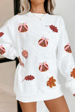 White Sequin Pumpkin Leaf Corded Ribbed Oversized Sweatshirt Aaria Tees