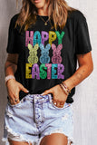 Black Glittering Bunny HAPPY EASTER Graphic T Shirt Aaria Tees