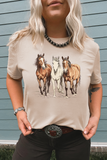 Khaki Gallant Horses Printed Casual T Shirt Aaria Tees