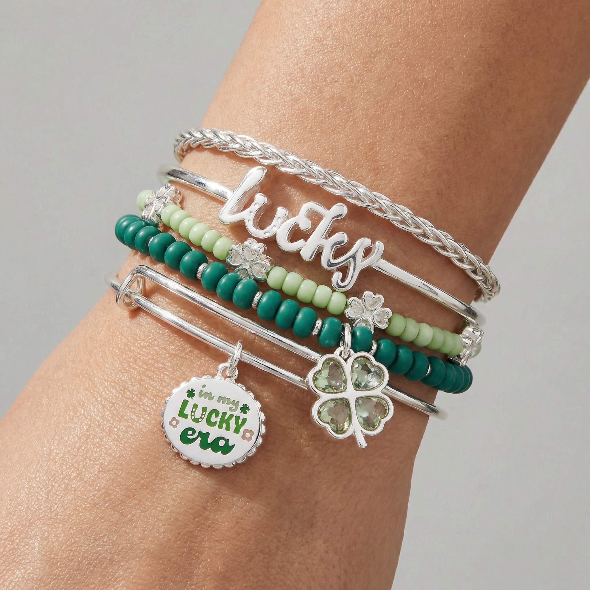 Lucky Four-Leaf Clover Bangle Set of 5 - Aaria Tees Aaria Tees