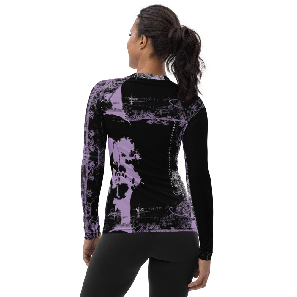 TAG Skull Women's Long Sleeve Rash Guard Lavender | UPF 38-40 Motorcycle Shirt - Aaria Tees Aaria Tees