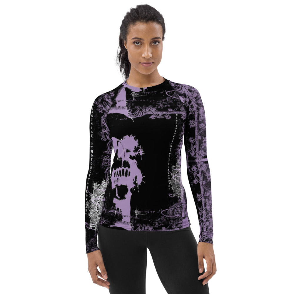 TAG Skull Women's Long Sleeve Rash Guard Lavender | UPF 38-40 Motorcycle Shirt - Aaria Tees Aaria Tees