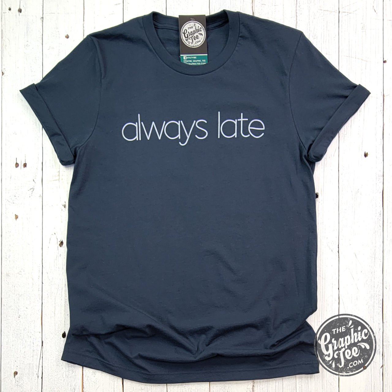 Always Late Vintage Navy Short Sleeve Tee - Aaria Tees Aaria Tees