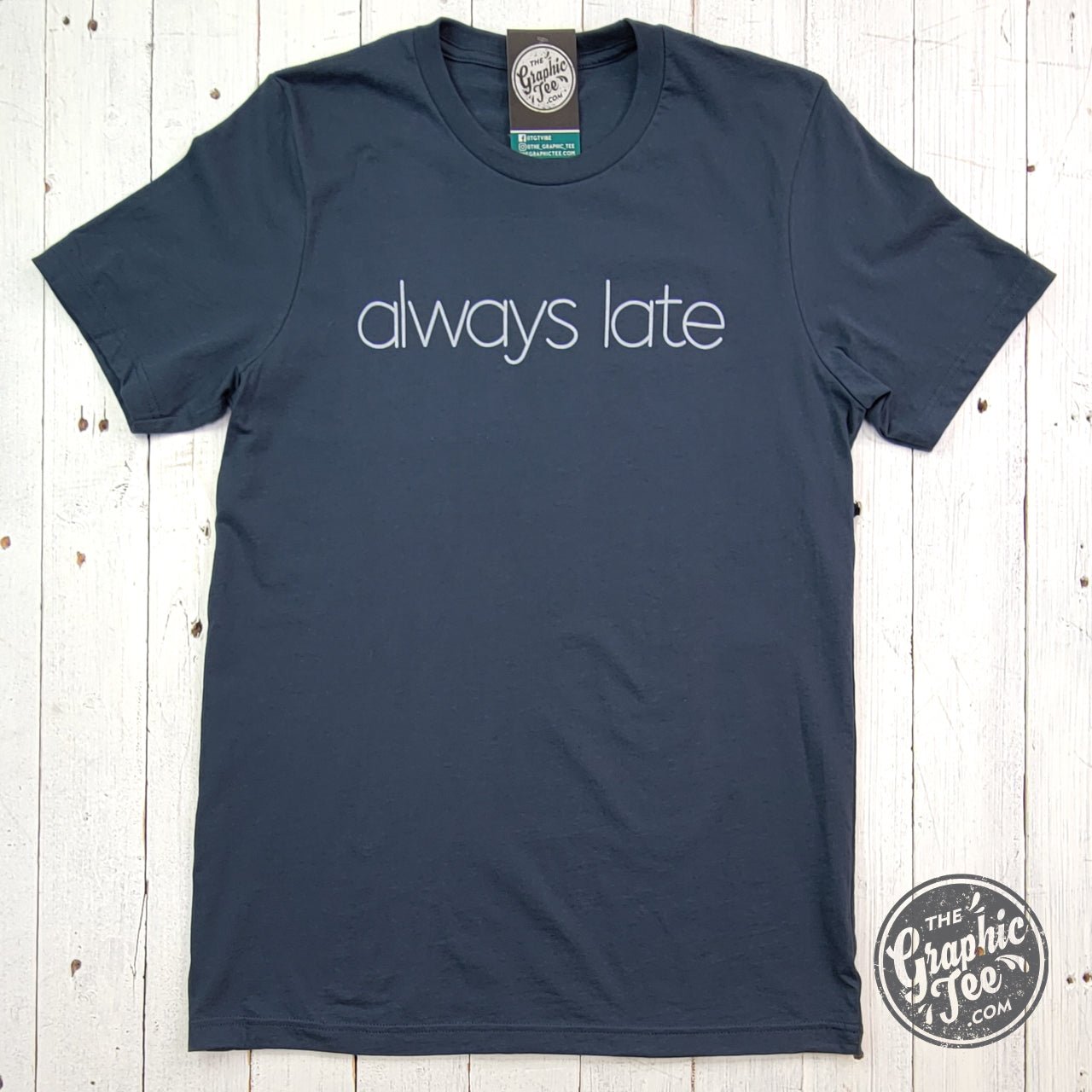 Always Late Vintage Navy Short Sleeve Tee - Aaria Tees Aaria Tees