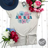 America Floral Heather Dust Short Sleeve Tee - Aaria Tees Aaria Tees