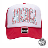 AMERICA with Stars Foam Trucker Cap Aaria Tees