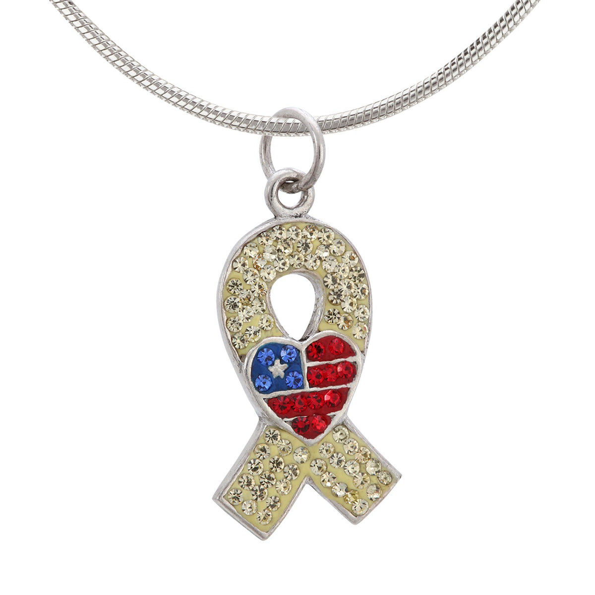 American Heart Yellow Ribbon Crystal & Sterling Necklace - Aaria Tees