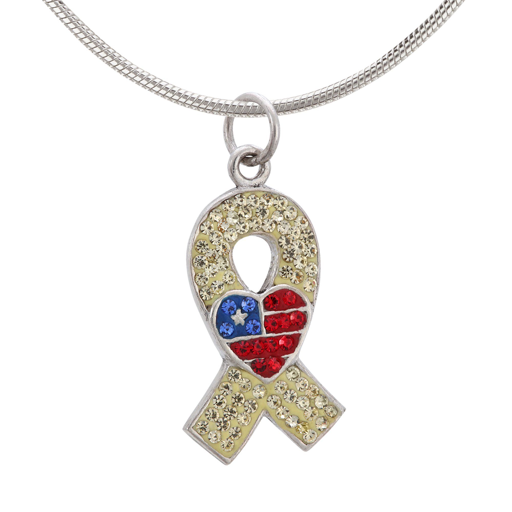 American Heart Yellow Ribbon Crystal & Sterling Necklace - Aaria Tees Aaria Tees