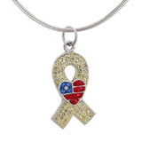 American Heart Yellow Ribbon Crystal & Sterling Necklace - Aaria Tees Aaria Tees
