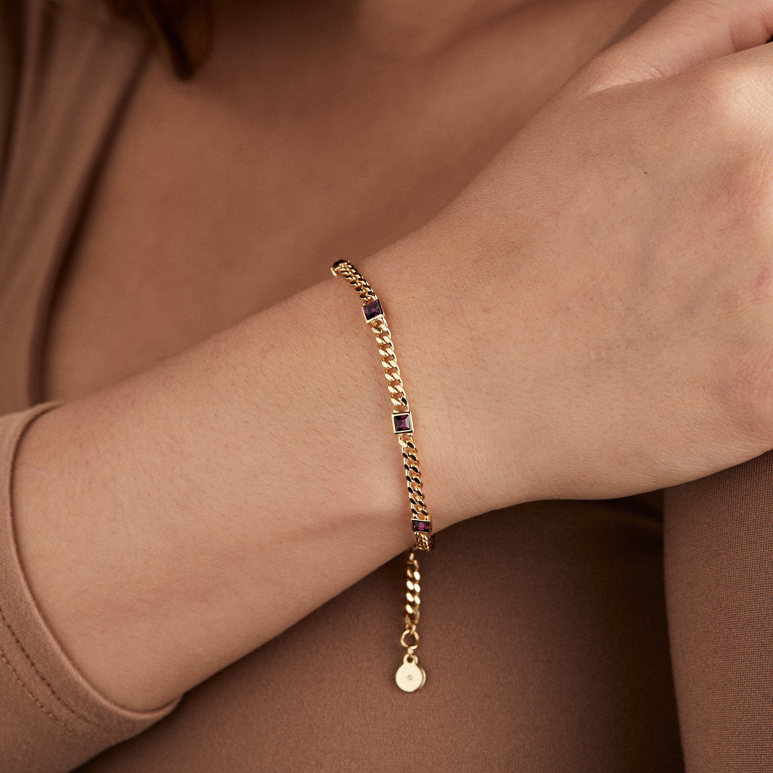 February Birthstone Amethyst Curb Chain Bracelet - Aaria Tees Aaria Tees