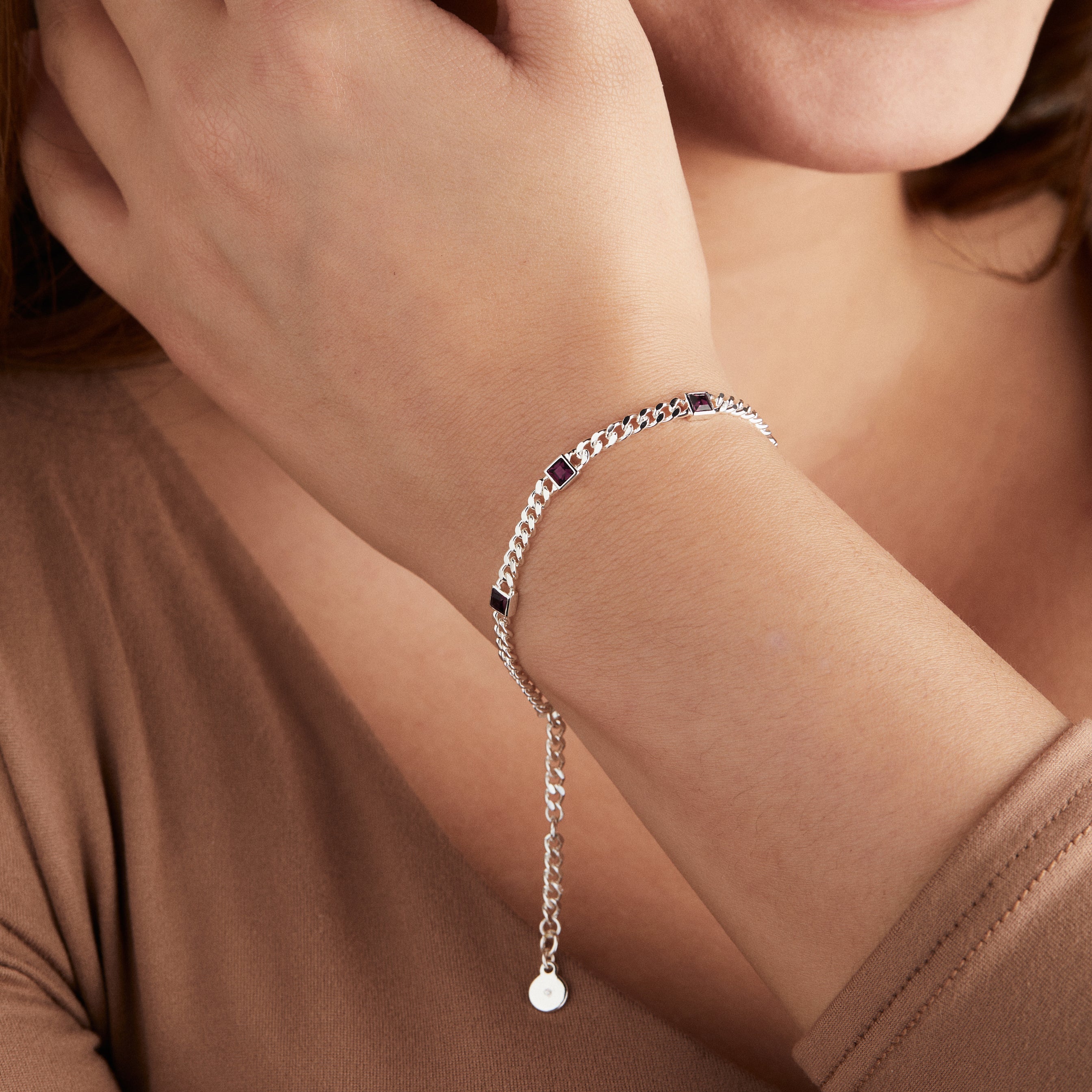 February Birthstone Amethyst Curb Chain Bracelet - Aaria Tees Aaria Tees