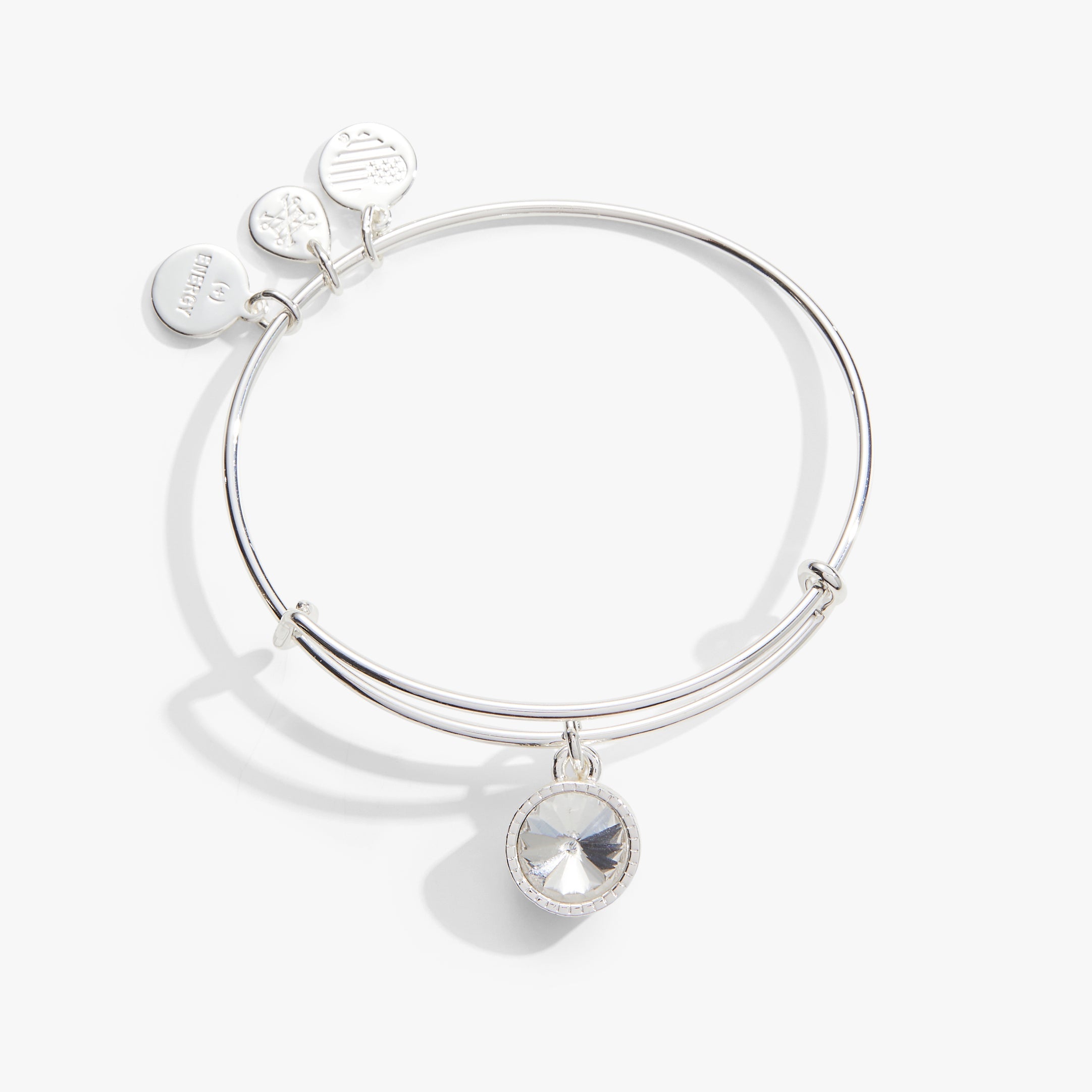 April Clear Crystal Birthstone Charm Bangle - Aaria Tees Aaria Tees
