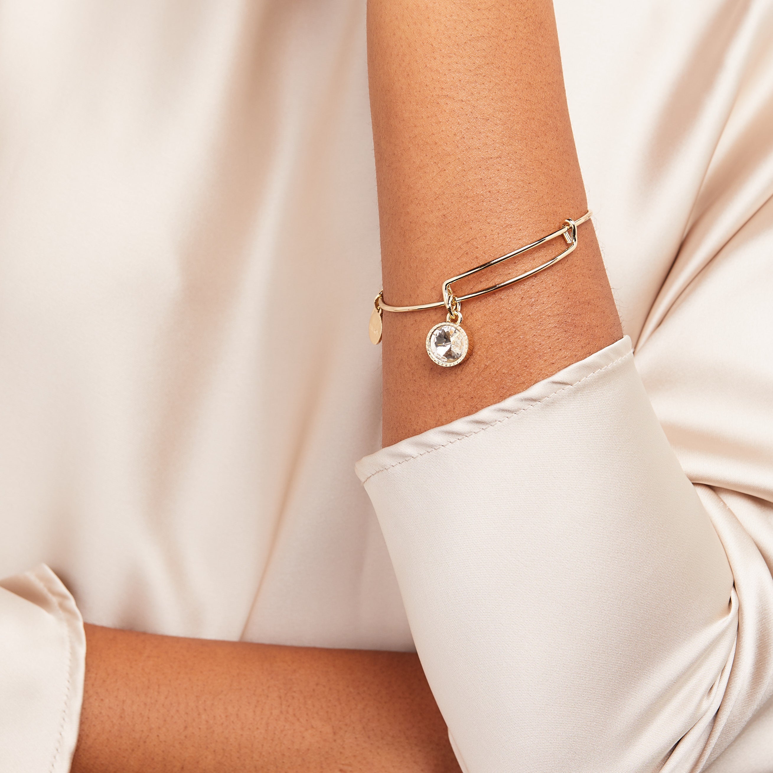 April Clear Crystal Birthstone Charm Bangle - Aaria Tees Aaria Tees