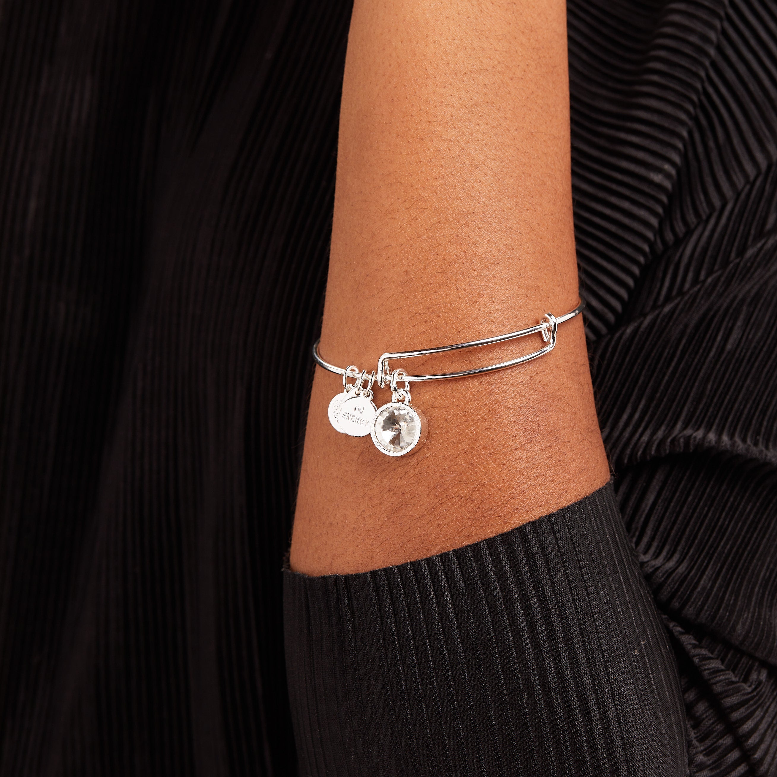 April Clear Crystal Birthstone Charm Bangle - Aaria Tees Aaria Tees
