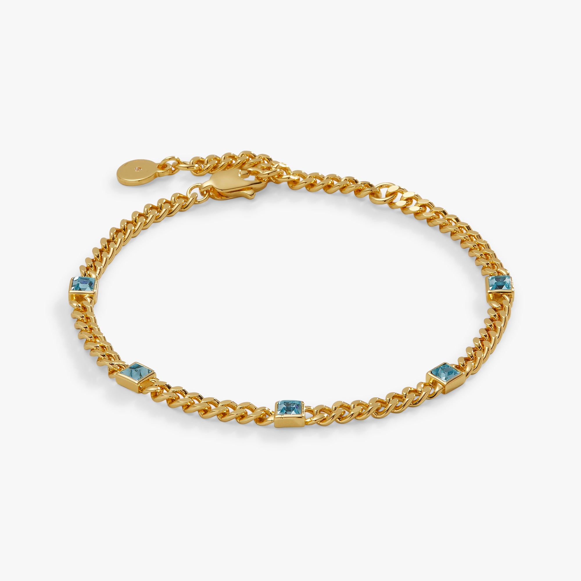 March Birthstone Aquamarine Curb Chain Bracelet - Aaria Tees Aaria Tees