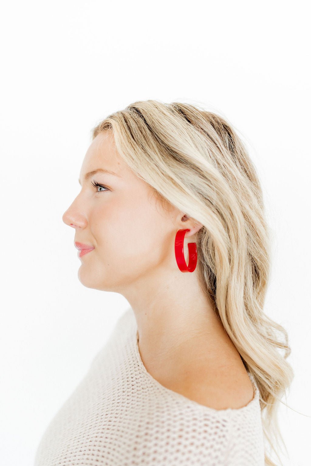 Ashley Medium Hoop Earrings - True Red - Aaria Tees Aaria Tees