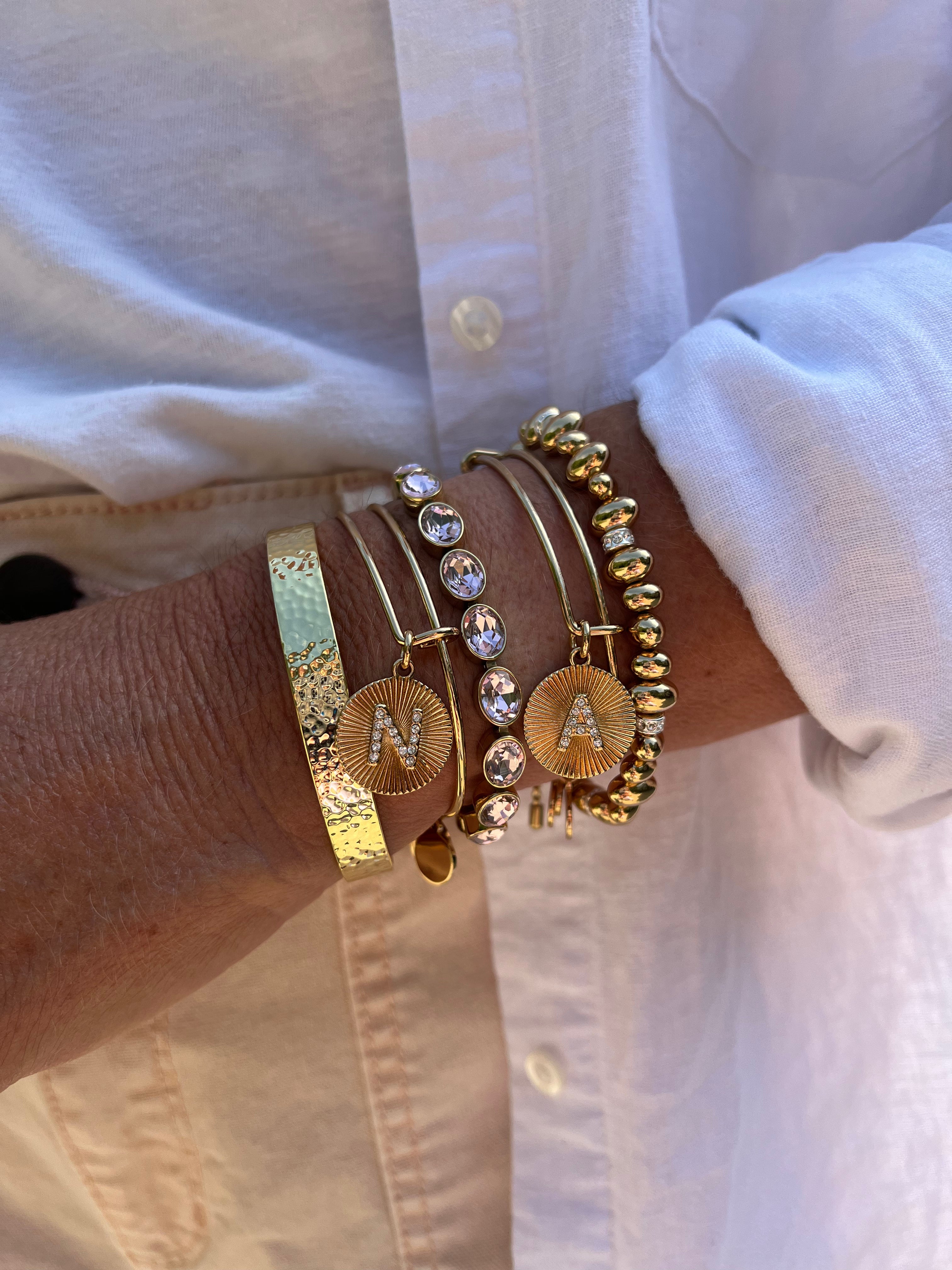 Initial N Pave Starburst Texture Bangle - Aaria Tees Aaria Tees