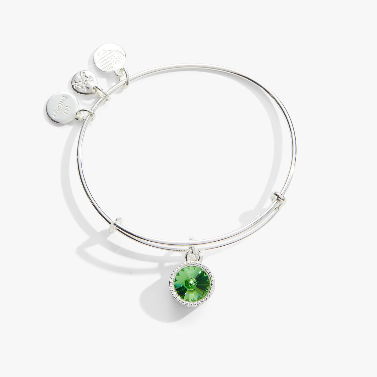 August Birthstone Charm Bangle, Peridot - Aaria Tees
