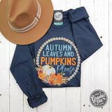 Autumn Leaves and Pumpkins Please Vintage Navy Long Sleeve Tee - Aaria Tees Aaria Tees