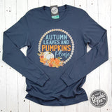 Autumn Leaves and Pumpkins Please Vintage Navy Long Sleeve Tee - Aaria Tees Aaria Tees