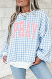 Light Blue PRAY Slogan Graphic Pullover Sweatshirt Aaria Tees