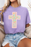 Wisteria Easter Floral Cross Christian Casual Tee - Aaria Tees Aaria Tees