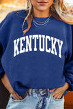 Dark Blue Raised Rib KENTUCKY/ Leopard KY Printed Sweatshirt Aaria Tees