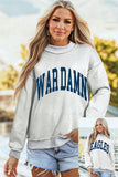 Light Grey WAR DAMN/ EAGLES Double Side Print High Neck Baggy Sweatshirt - Aaria Tees Aaria Tees