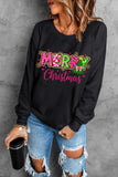 Black MERRY Christmas Playful Letter Print Drop Shoulder Sweatshirt Aaria Tees