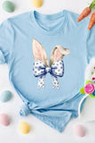 Light Blue Easter Bunny Ears Coquette Bow Graphic Tee - Aaria Tees Aaria Tees