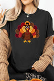 Black Thanksgiving Turkey Printed Graphic Short Sleeve Casual Shift T-Shirt Aaria Tees