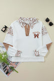 White game day Rugby Bow Embroidered Graphic Leopard Collar Color Block Patchwork Top Aaria Tees