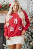 Red Playful Christmas Tree Patched Dropped Shoulder Sweatshirt - Aaria Tees Aaria Tees