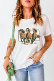 White Texas Horse Graphic Cuffed Sleeve Graphic T Shirt Aaria Tees
