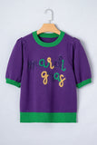 Tillandsia Purple Mardi Gras Tinsel Graphic Short Sleeve Sweater Aaria Tees