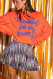 Vitality Orange Thankful for my queens Ribbed Knit Drop Shoulder Graphic Sweater Aaria Tees