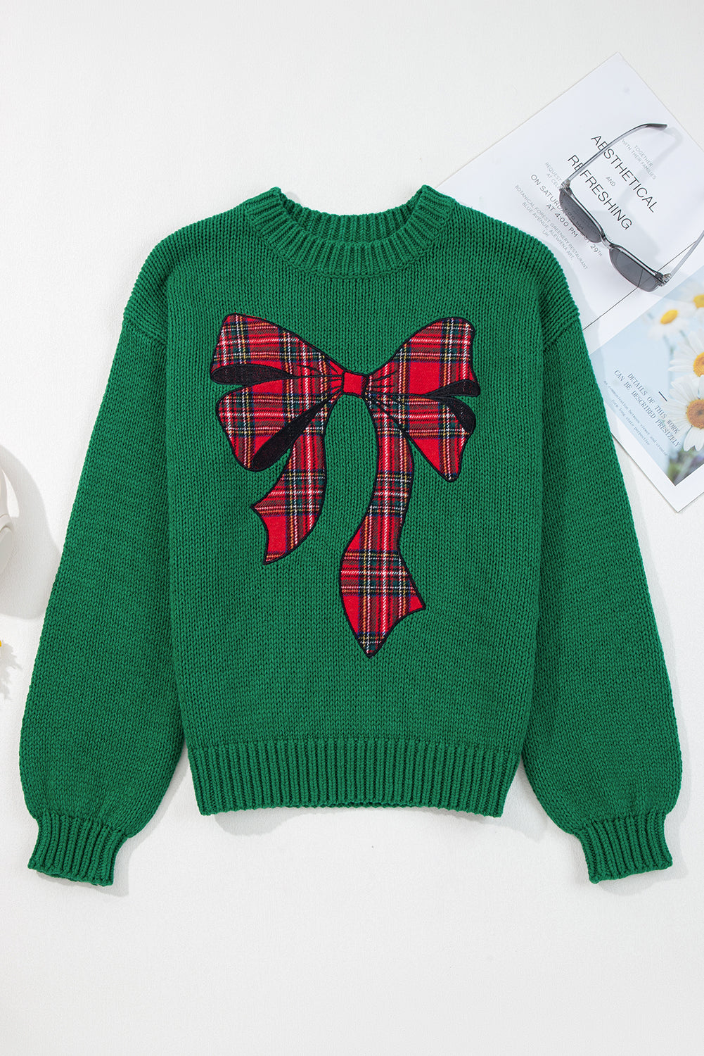 Monamara Bow Graphic Christmas Sweater - Aaria Tees Aaria Tees