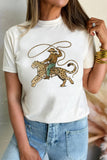 White Leopard Rodeo Cowboy Graphic Casual Tee Aaria Tees
