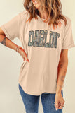 Khaki DARLIN Camo Letter Print Crewneck T Shirt - Aaria Tees Aaria Tees