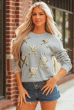 Gray Sequin Baseball Game Day Graphic Casual Sweatshirt - Aaria Tees Aaria Tees